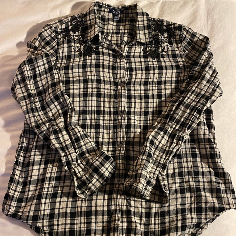CHAPS comfy light weight flannel with floral embroidery details